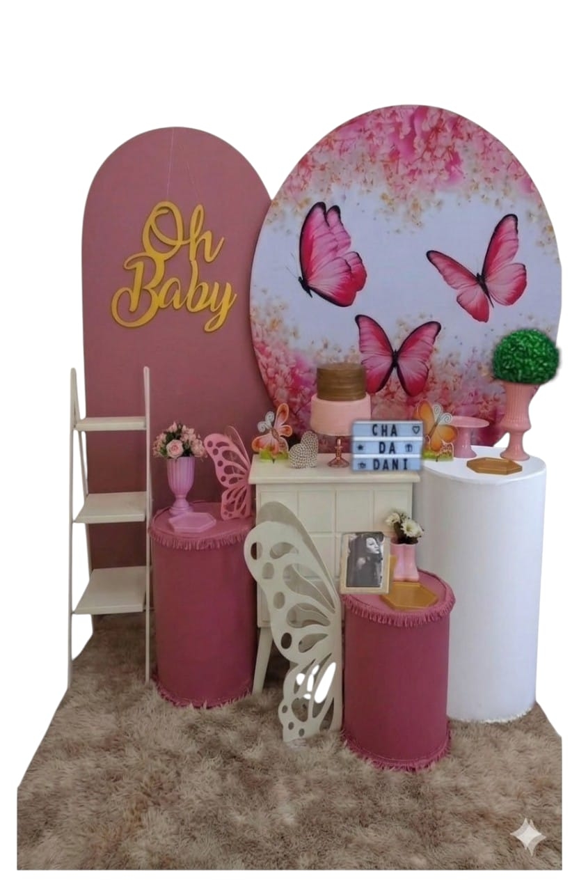 Chá de bebê Menina Borboleta Rosa Kit Diamant