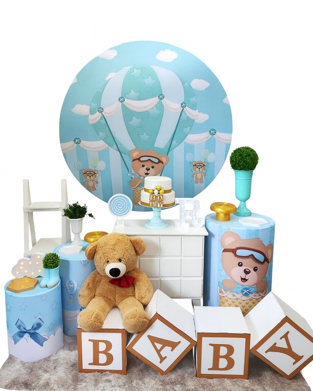 Chá de Bebê Menino Urso Baloeiro Kit Ouro
