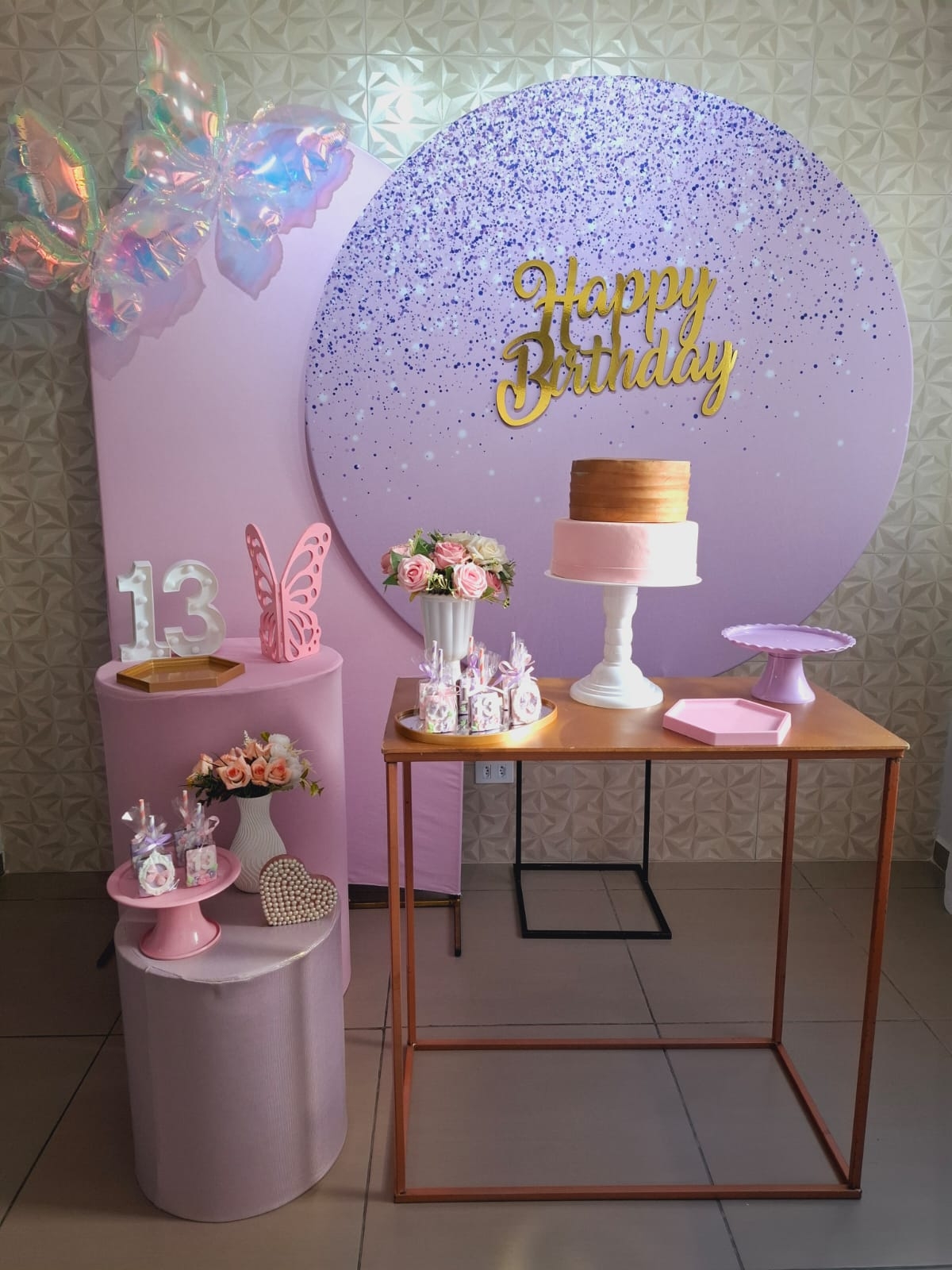 Glitter lilas e Rosa Modelo 2 Kit Ouro