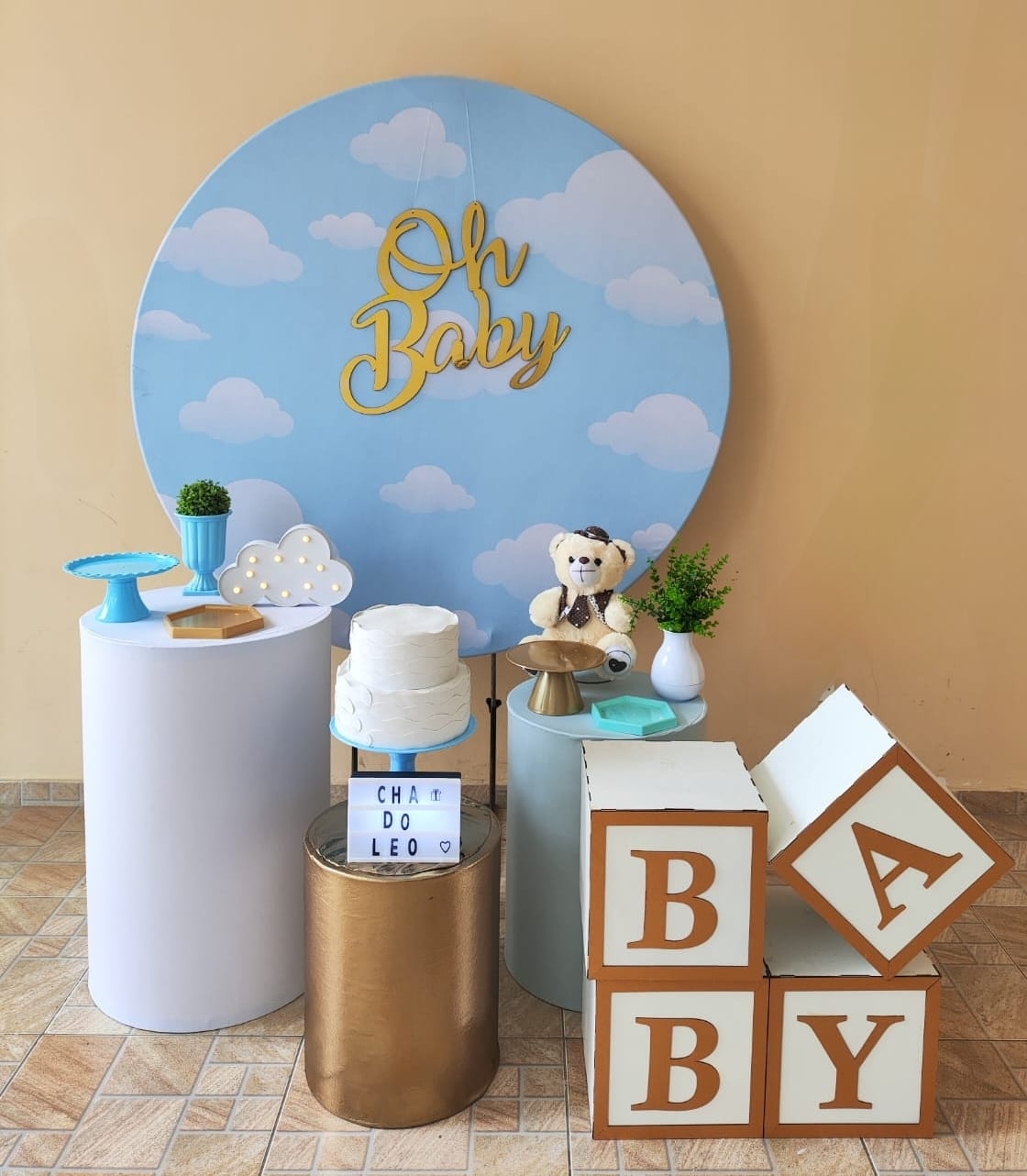 Chá de bebê Menino Nuvens Kit Prata