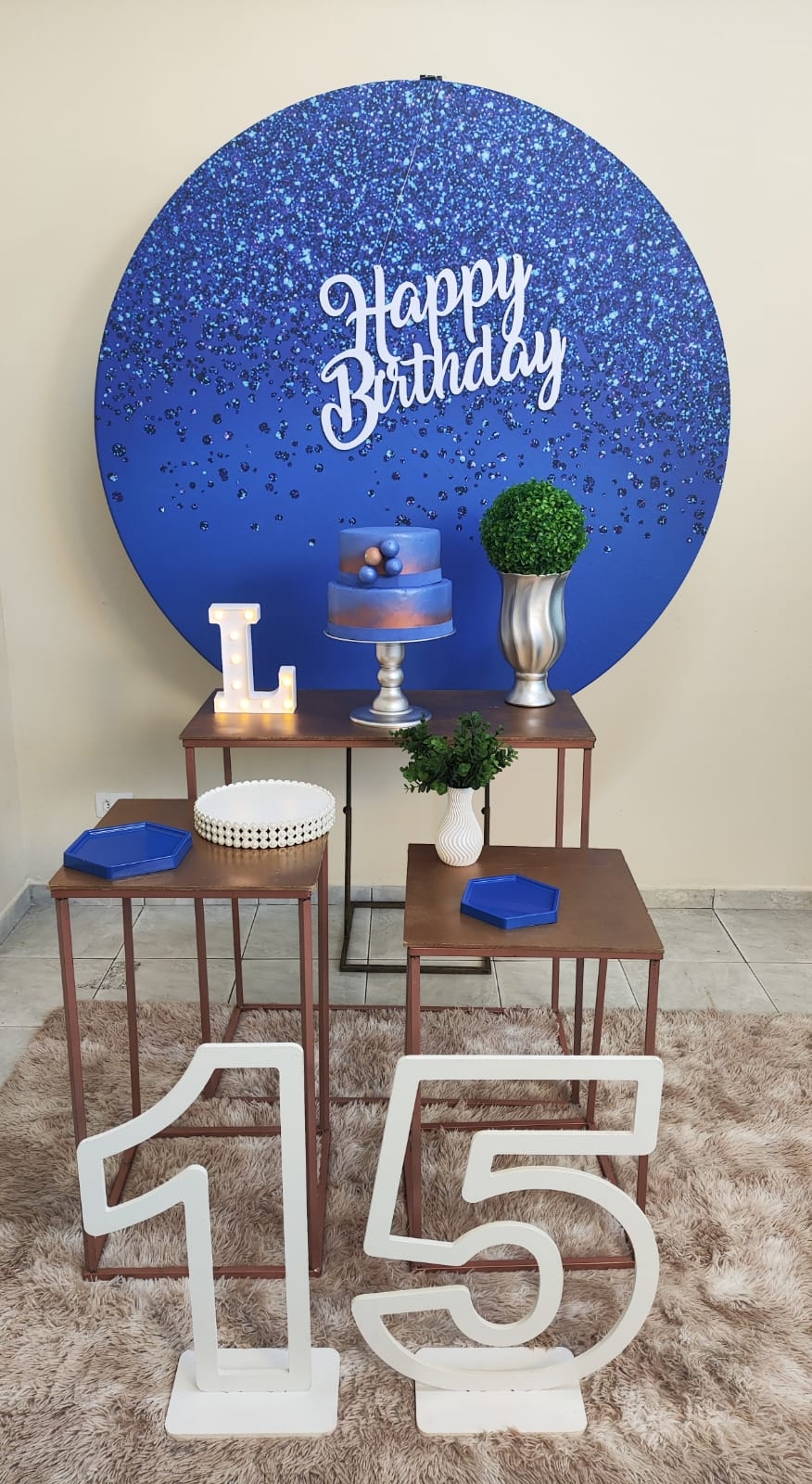 Azul com Glitter Masculino Kit Ouro