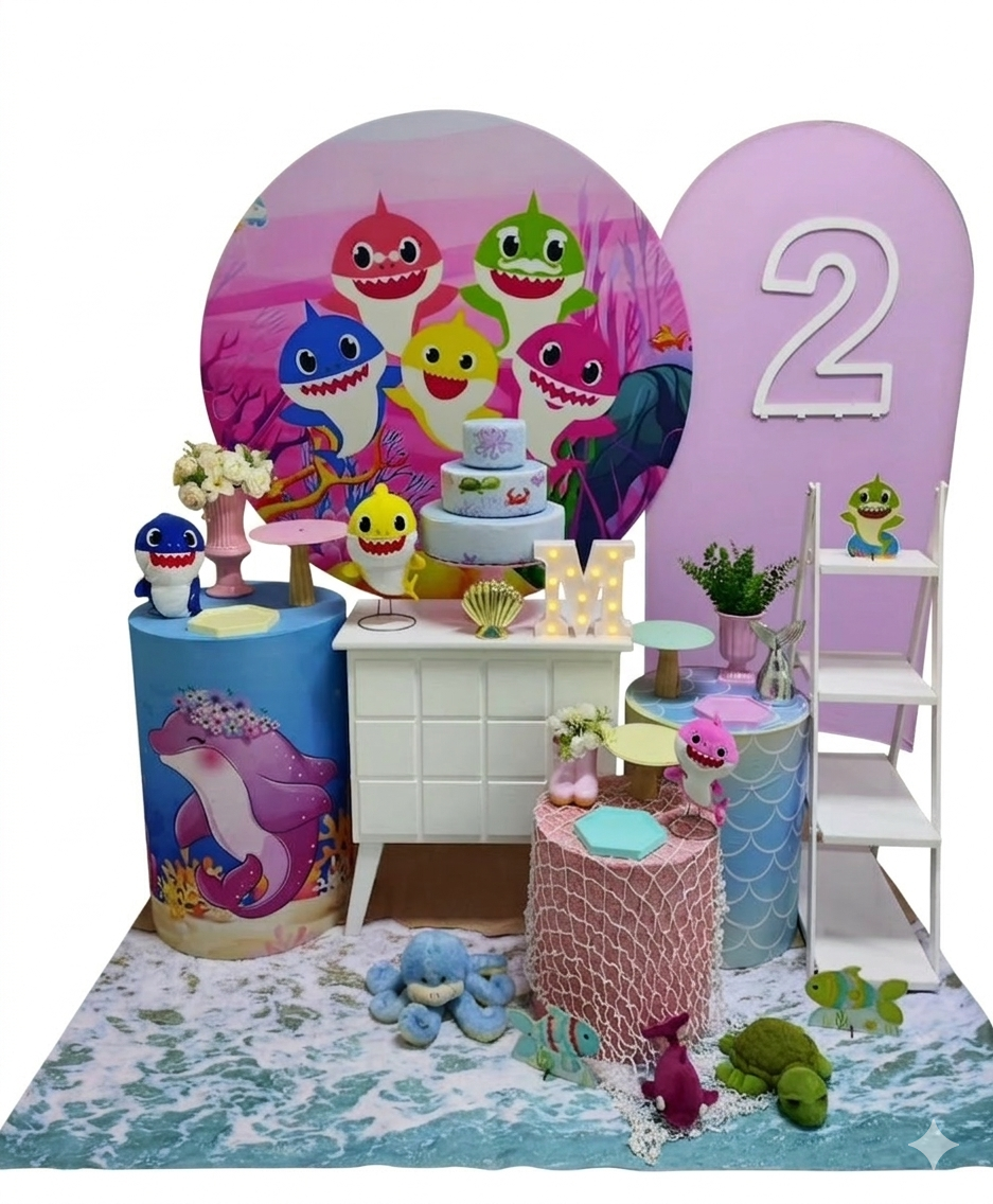 Baby Shark Menina Capa 2 Kit Diamante