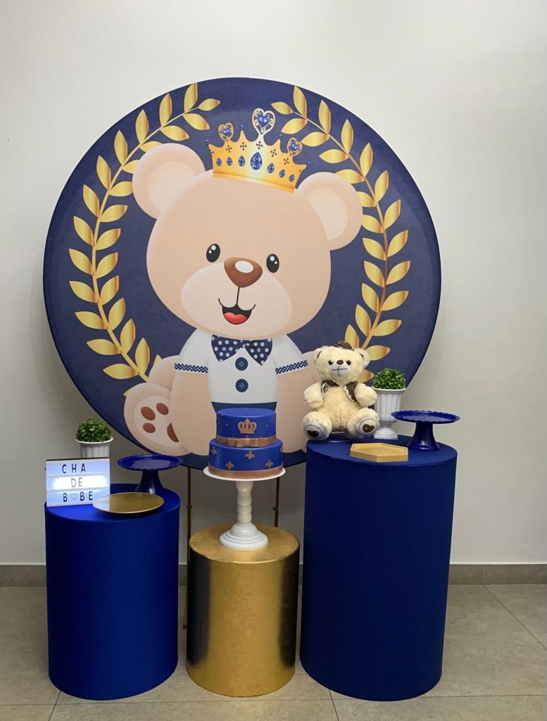Chá de Bebê Menino Urso com Coroa Kit Prata