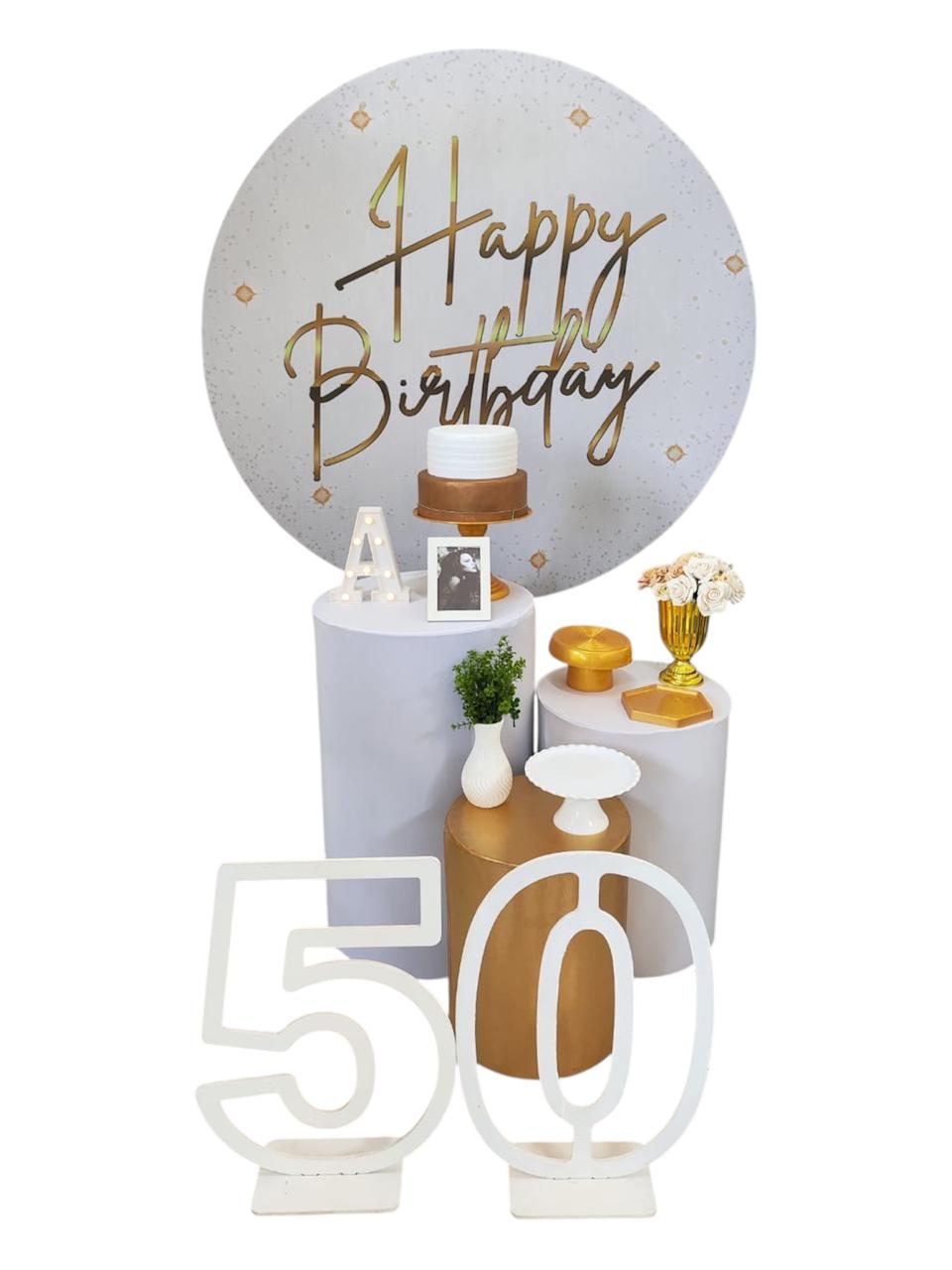 Aniversário Branco com Dourado Happy Birthday