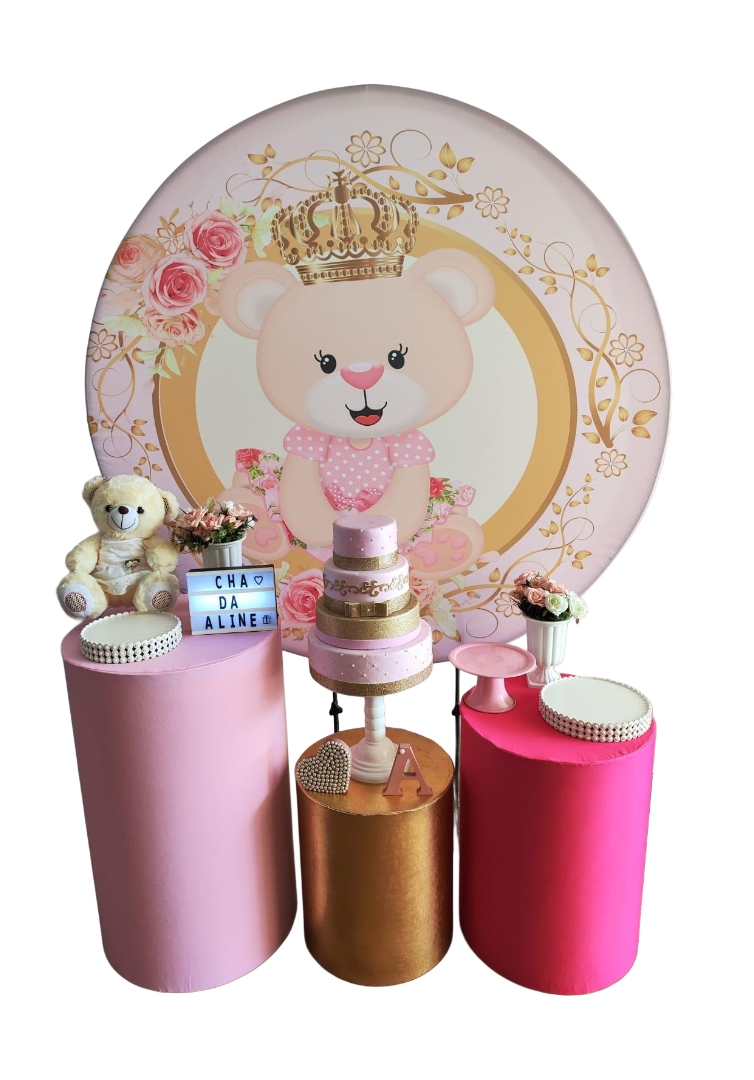 Chá de Bebê Menina Urso com Coroa Kit Prata