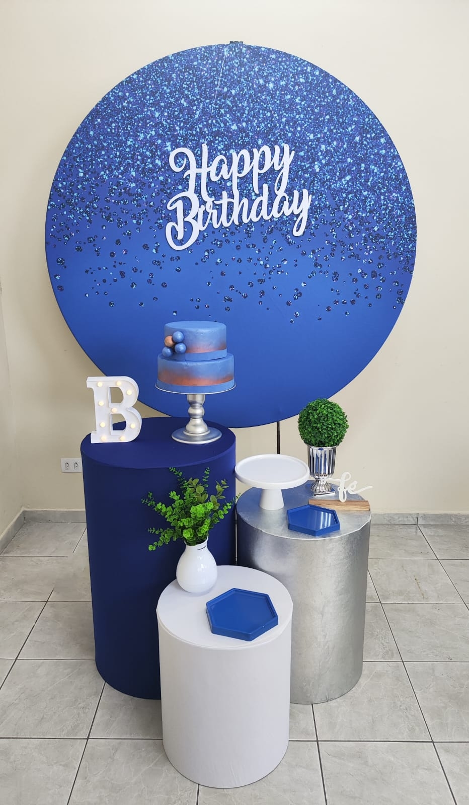 Azul com Glitter Masculino Kit Ouro