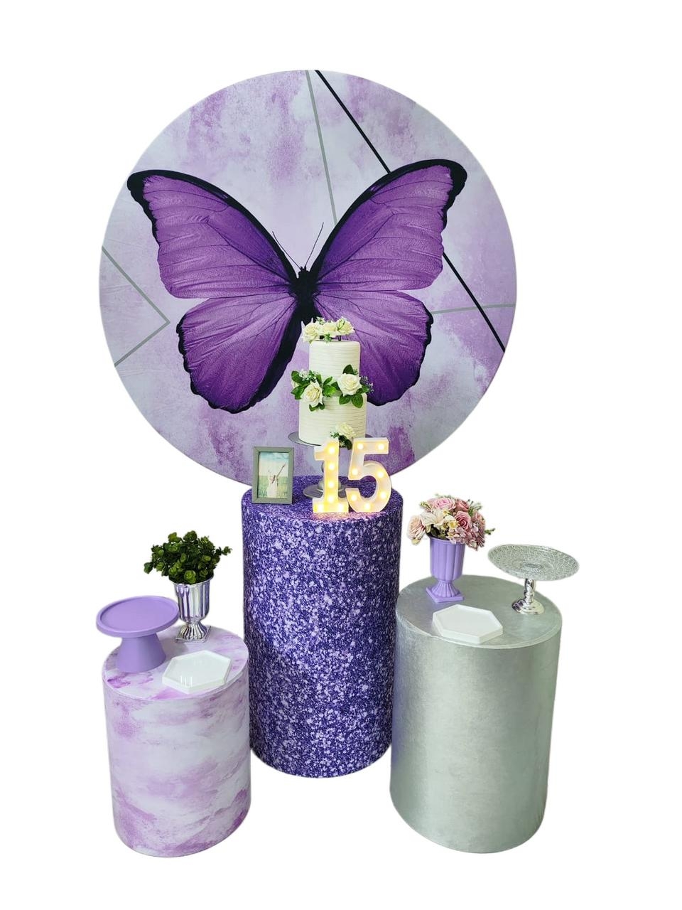 15 Anos Borboleta Roxa Kit Prata