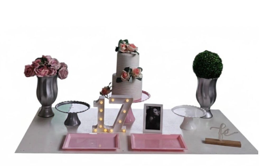 Aniversário Rosa e Prata Kit Cantinho II 