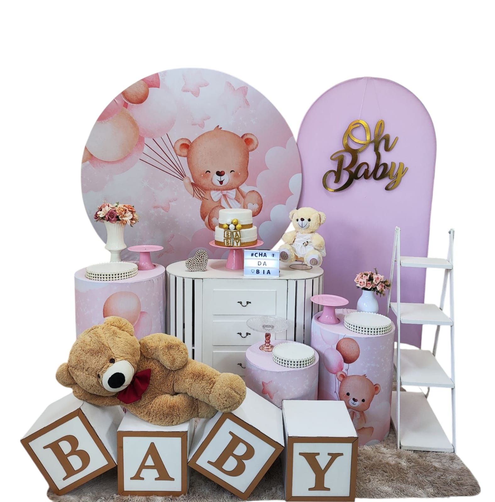 Chá de Bebê Menina Ursinha Rosa com Balões Ki