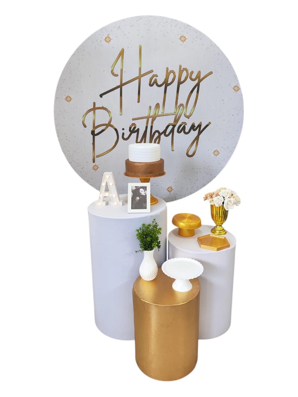 Aniversário Branco com Dourado Happy Birthday