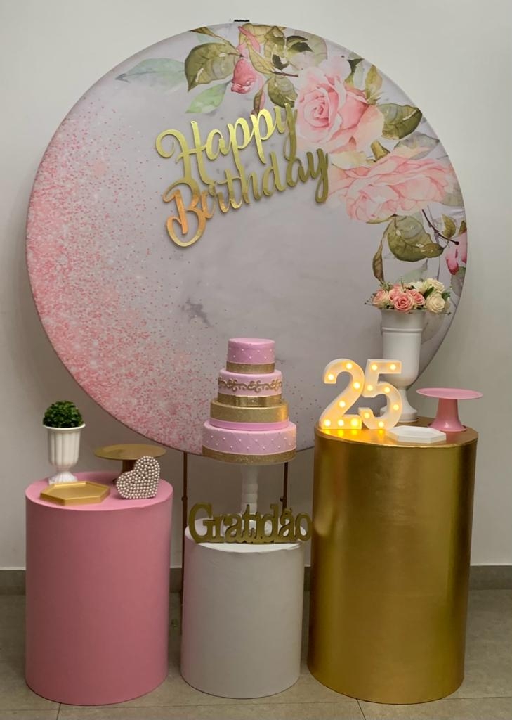 Aniversário  Feminino Flor Rosa com brilho  K