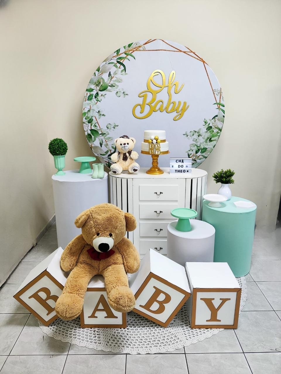 Chá de Bebê Verde Kit Ouro