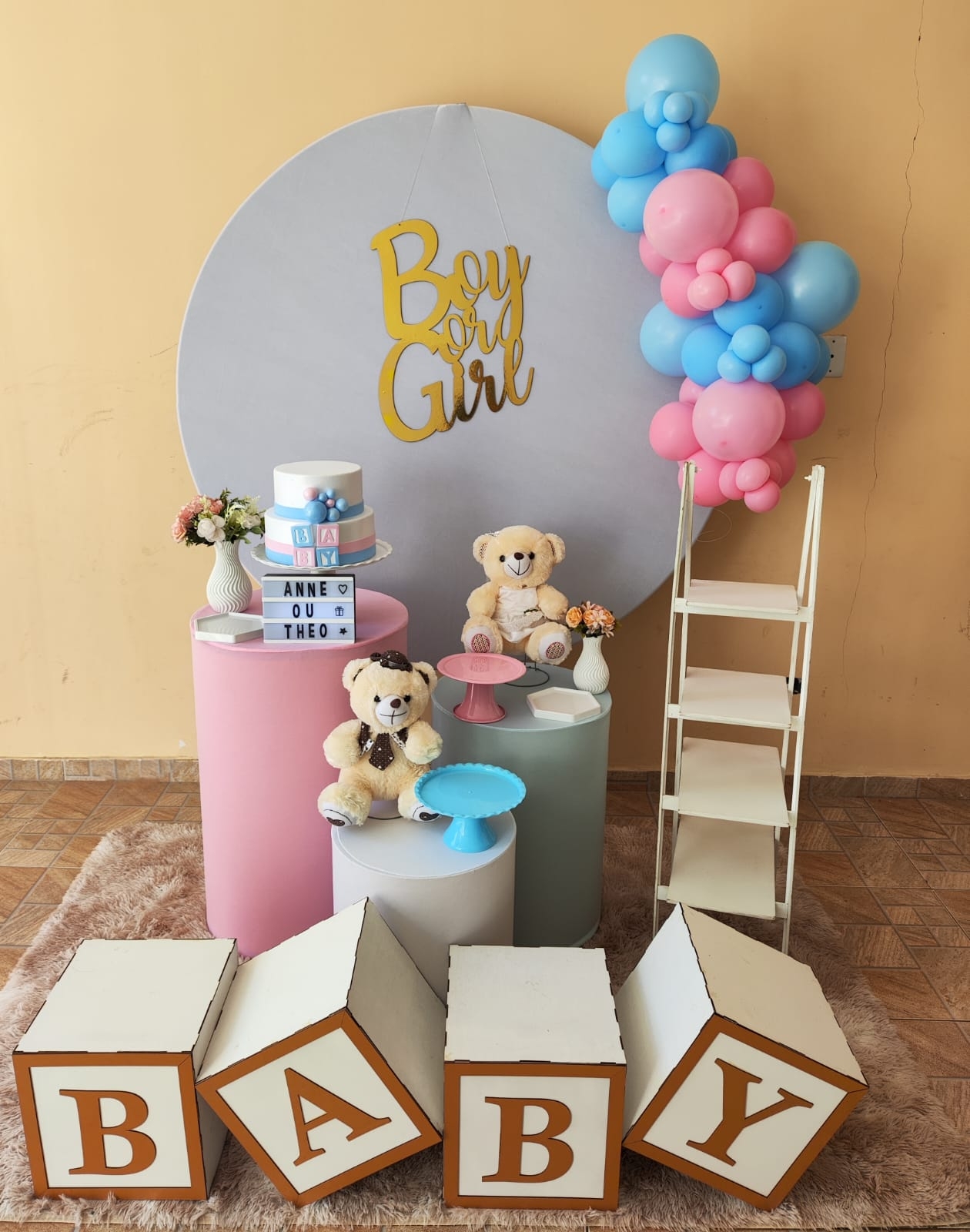 Chá Revelação Liso Rosa e Azul Claro Kit Bron