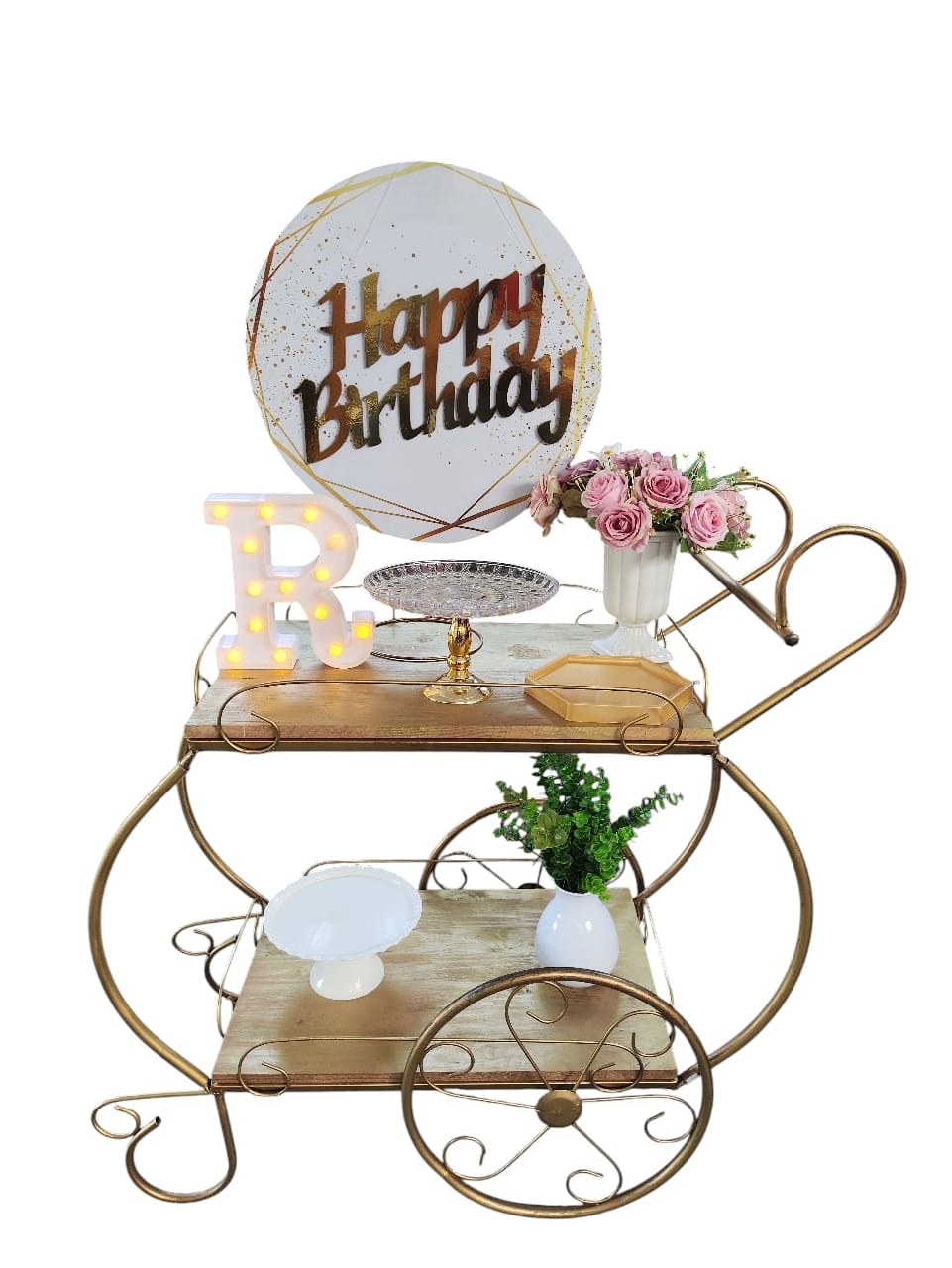 Aniversário Branco com Dourado Carrinho de ch