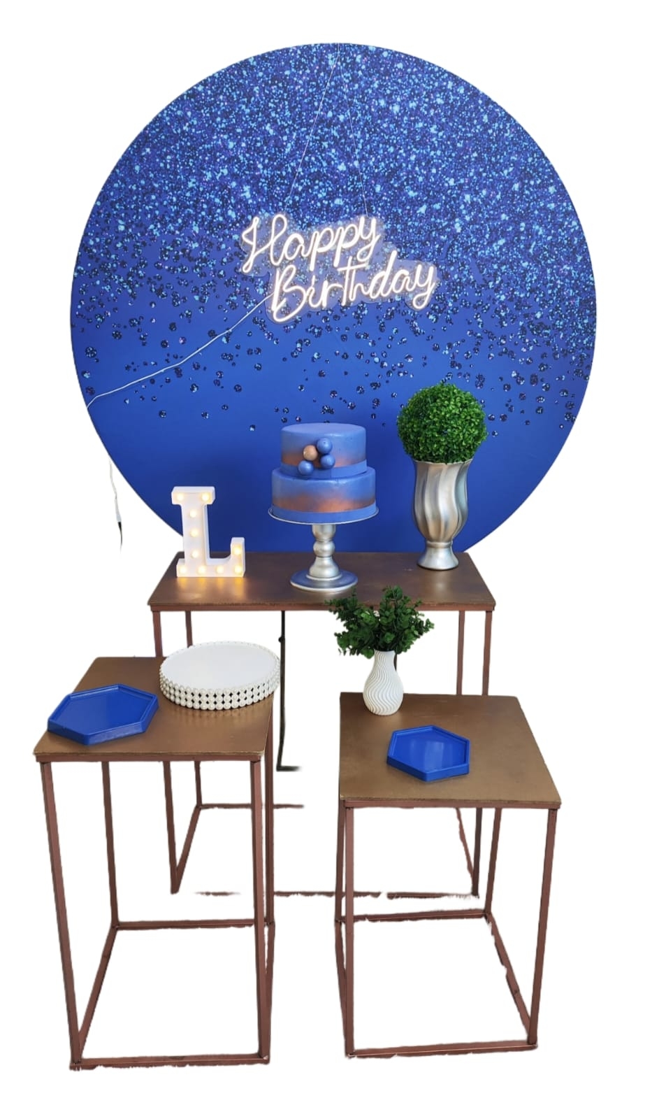 Azul com Glitter Masculino Kit Ouro