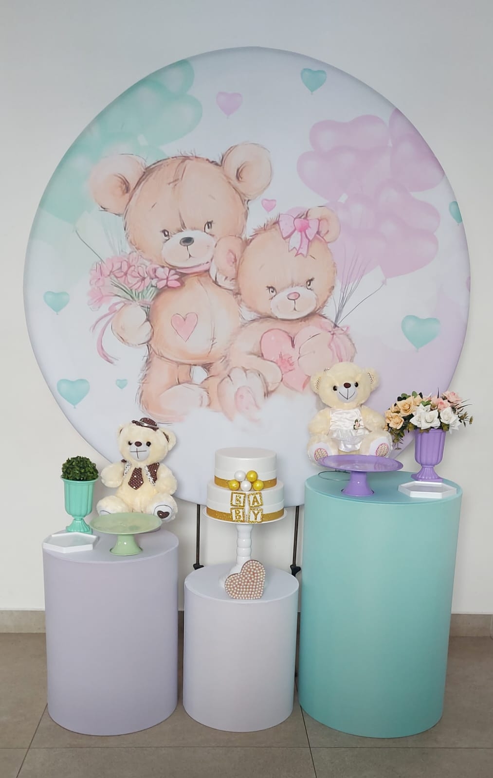 Chá Revelacao Lilas com Verde Urso 