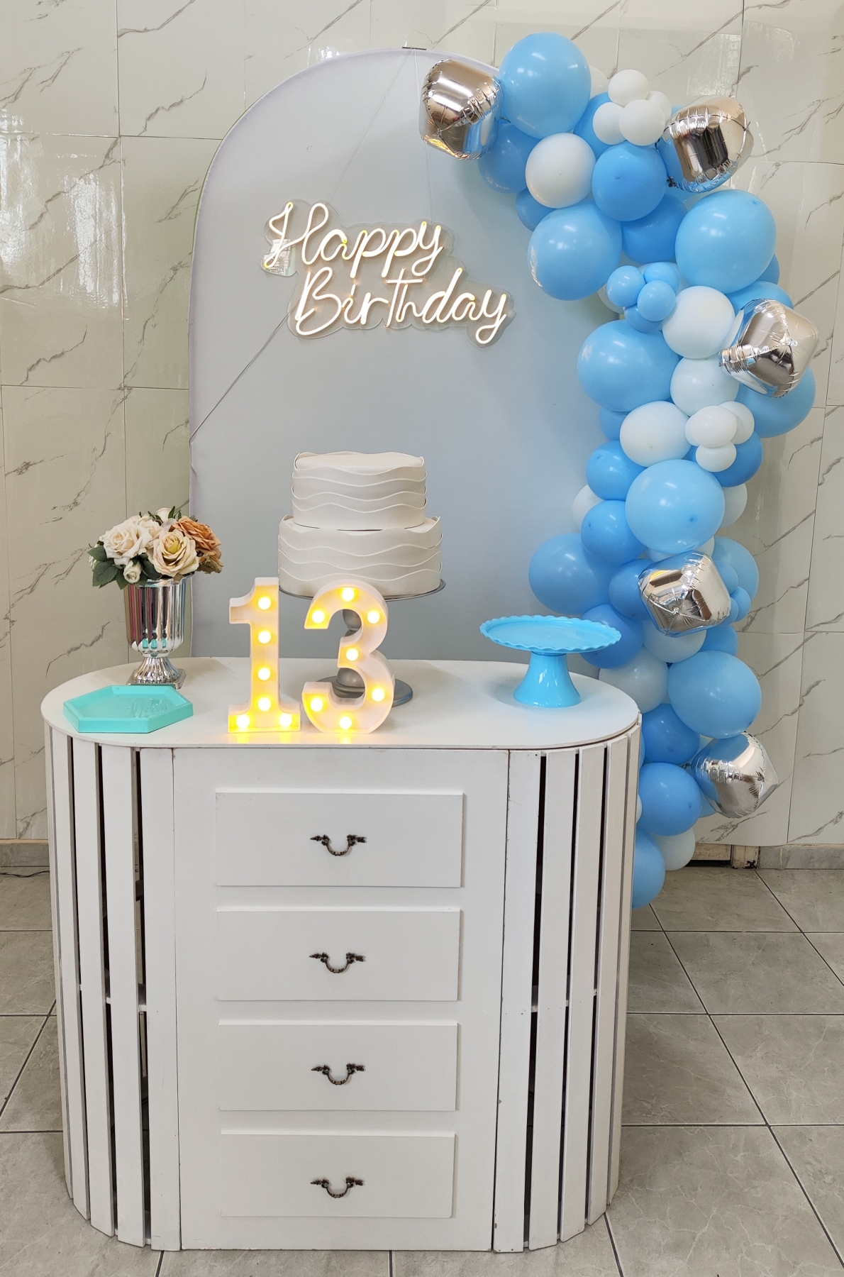 Azul Claro com Branco e Prata Feminino Kit Di