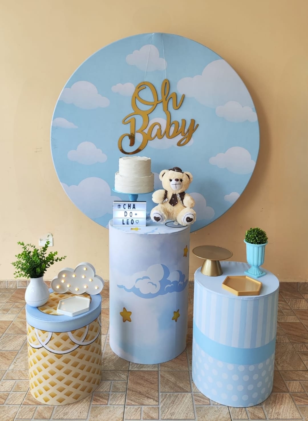 Chá de bebê Menino Nuvens Kit Prata