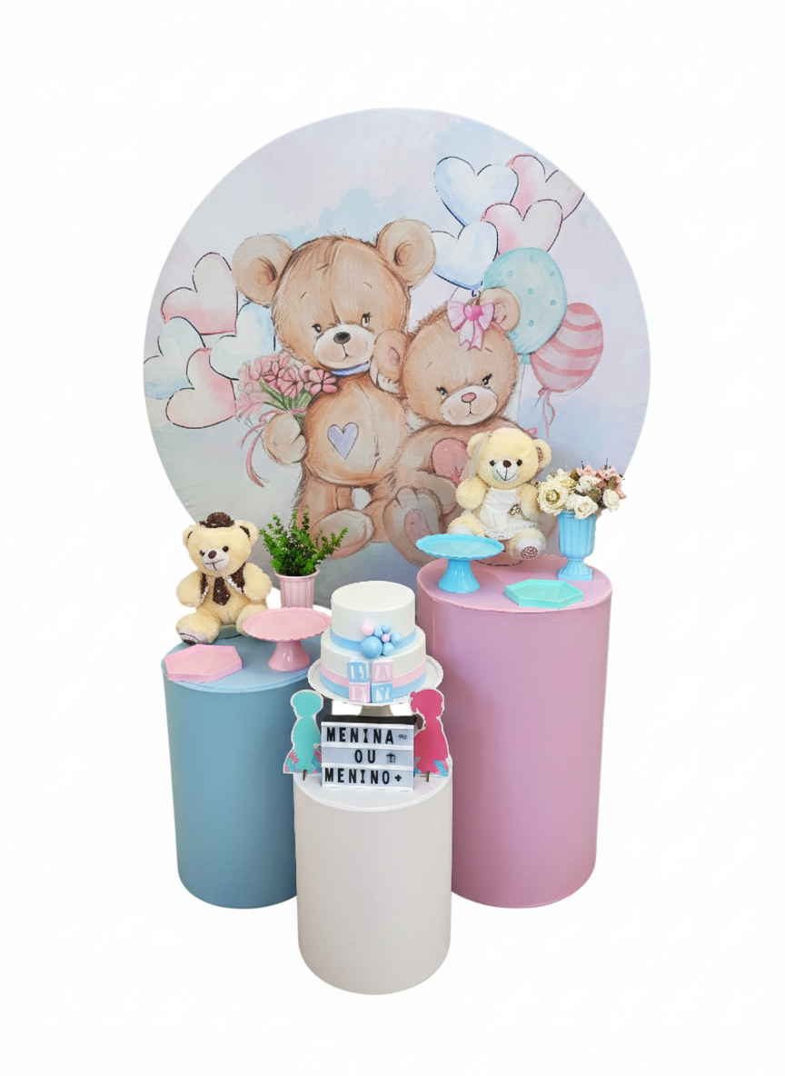 Chá Revelação Urso Rosa e Azul Kit Bronze