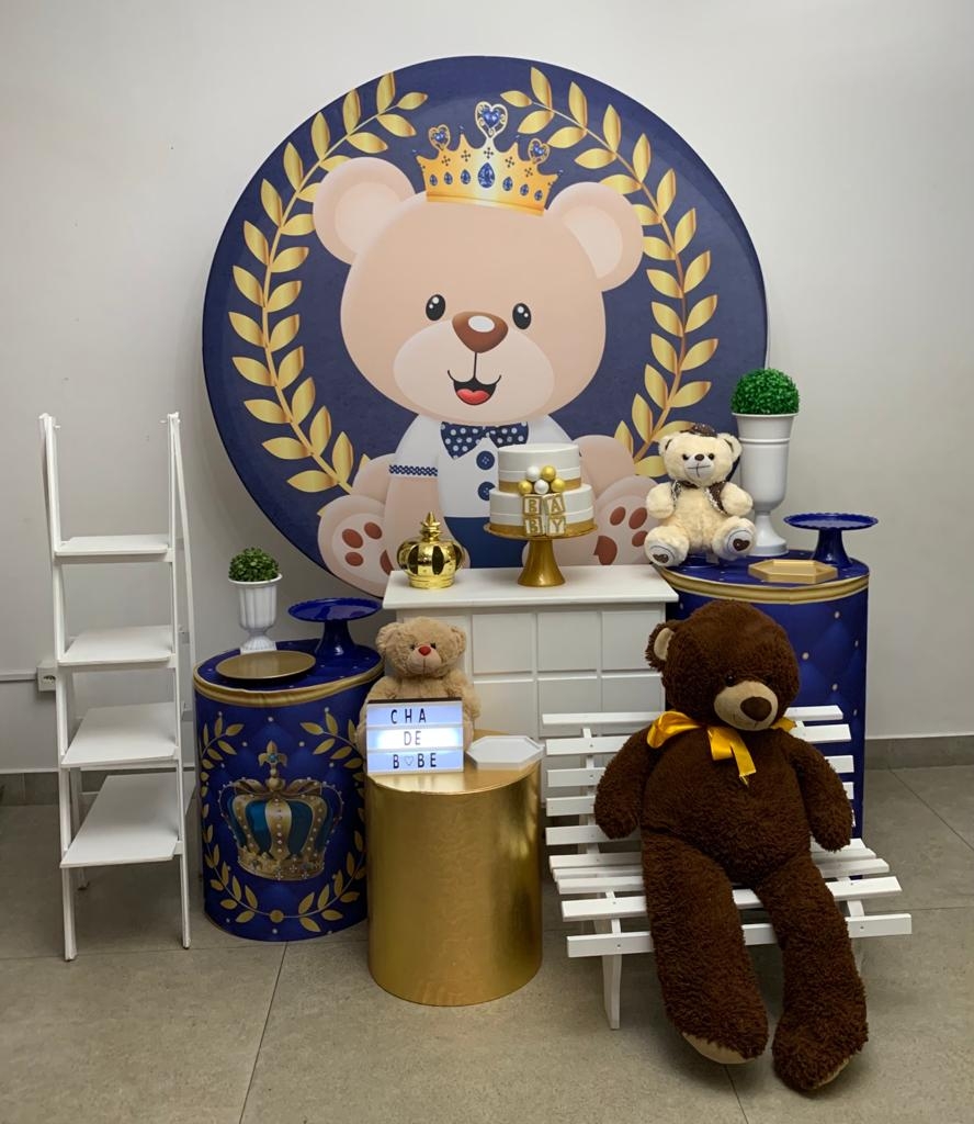 Chá de Bebê Menino Urso com Coroa Kit Ouro