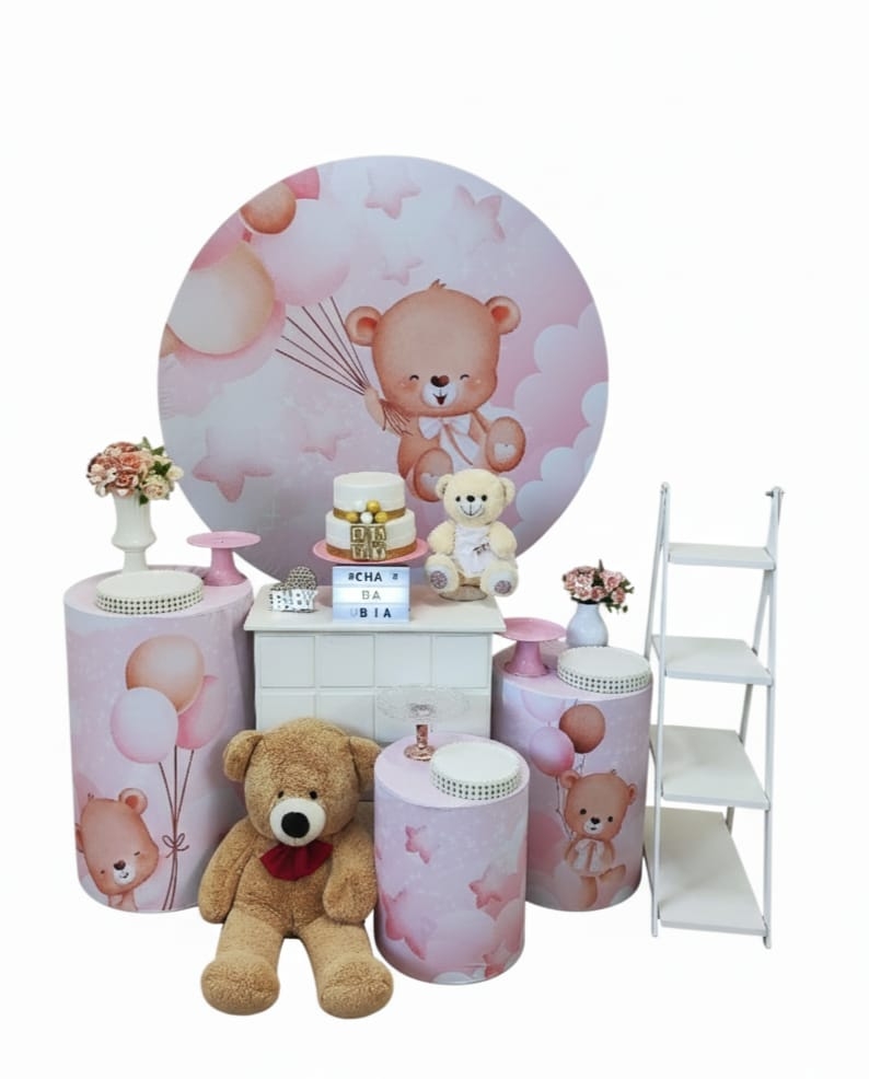 Chá de Bebê Menina Ursinha Rosa com Balões Ki
