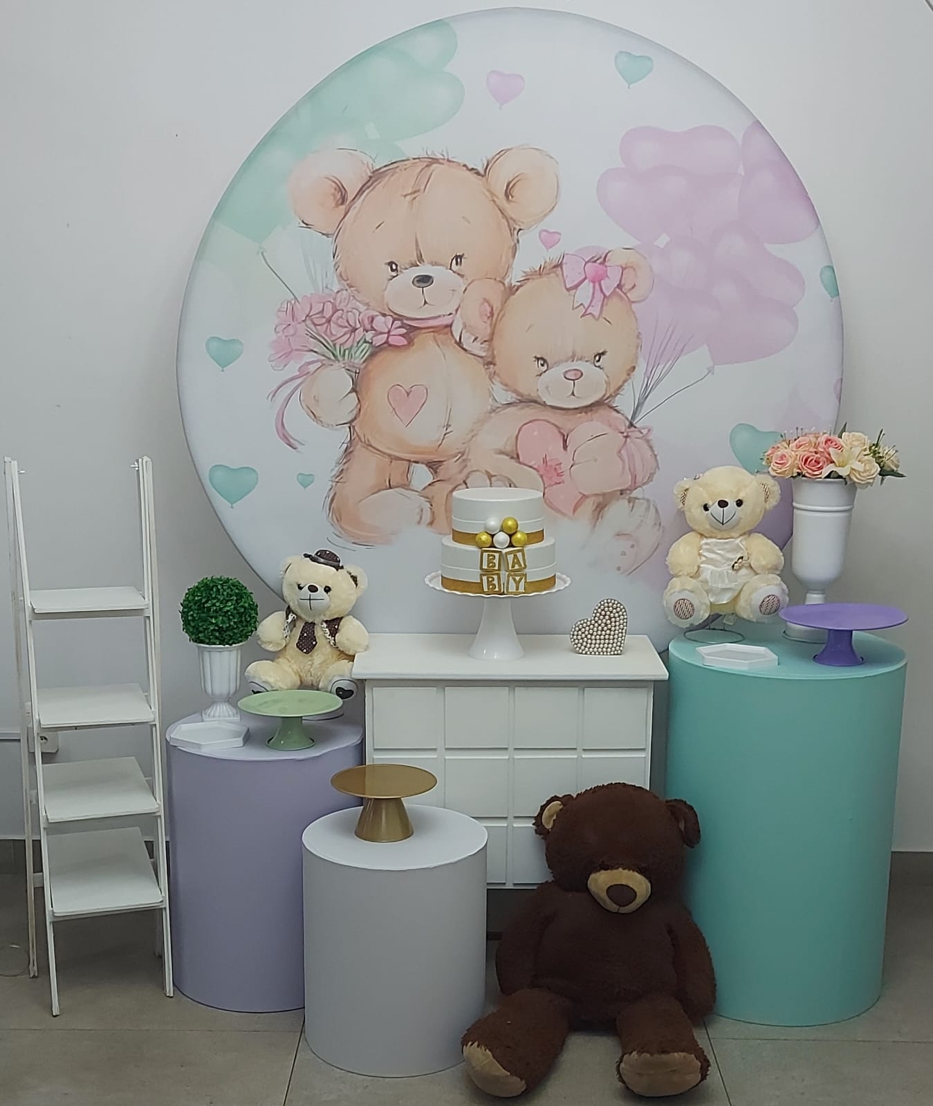 Chá Revelação Urso Verde e Lilas Kit Ouro