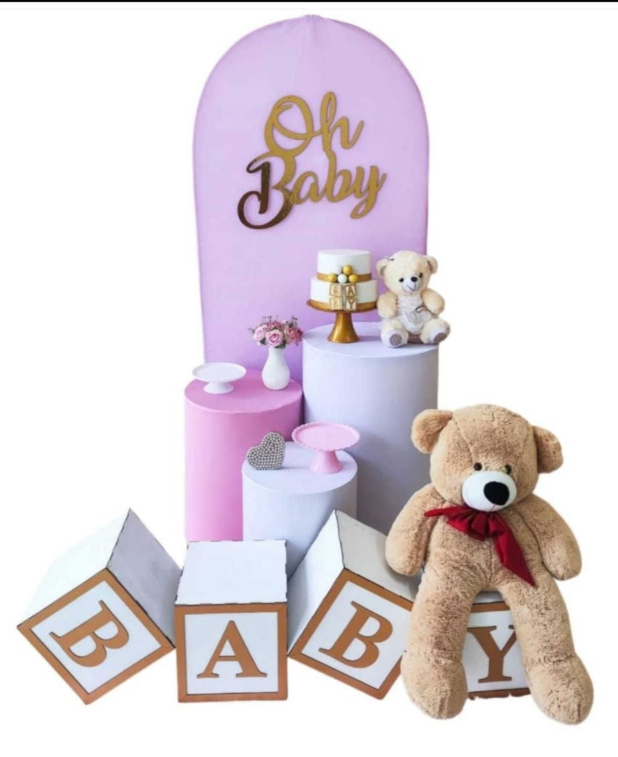 Chá de Bebê Menina Capa Rosa Kit Bronze