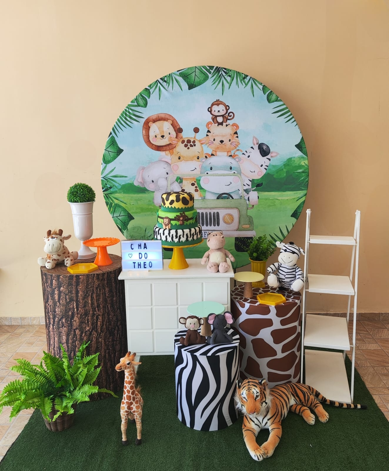 Chá de bebê Menino Safari Capa Verde Kit Ouro