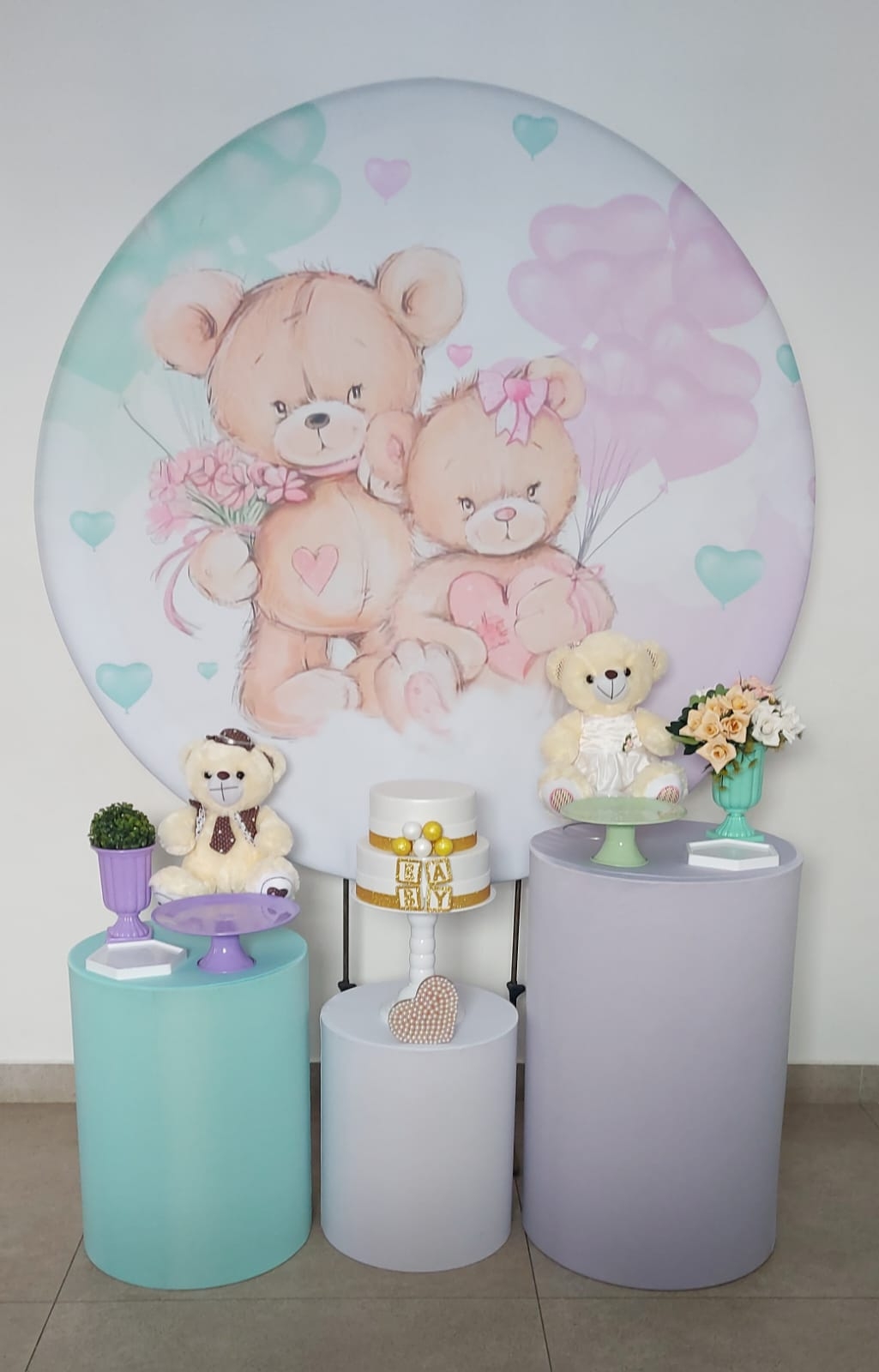 Chá Revelação Urso Verde e Lilas Kit Bronze