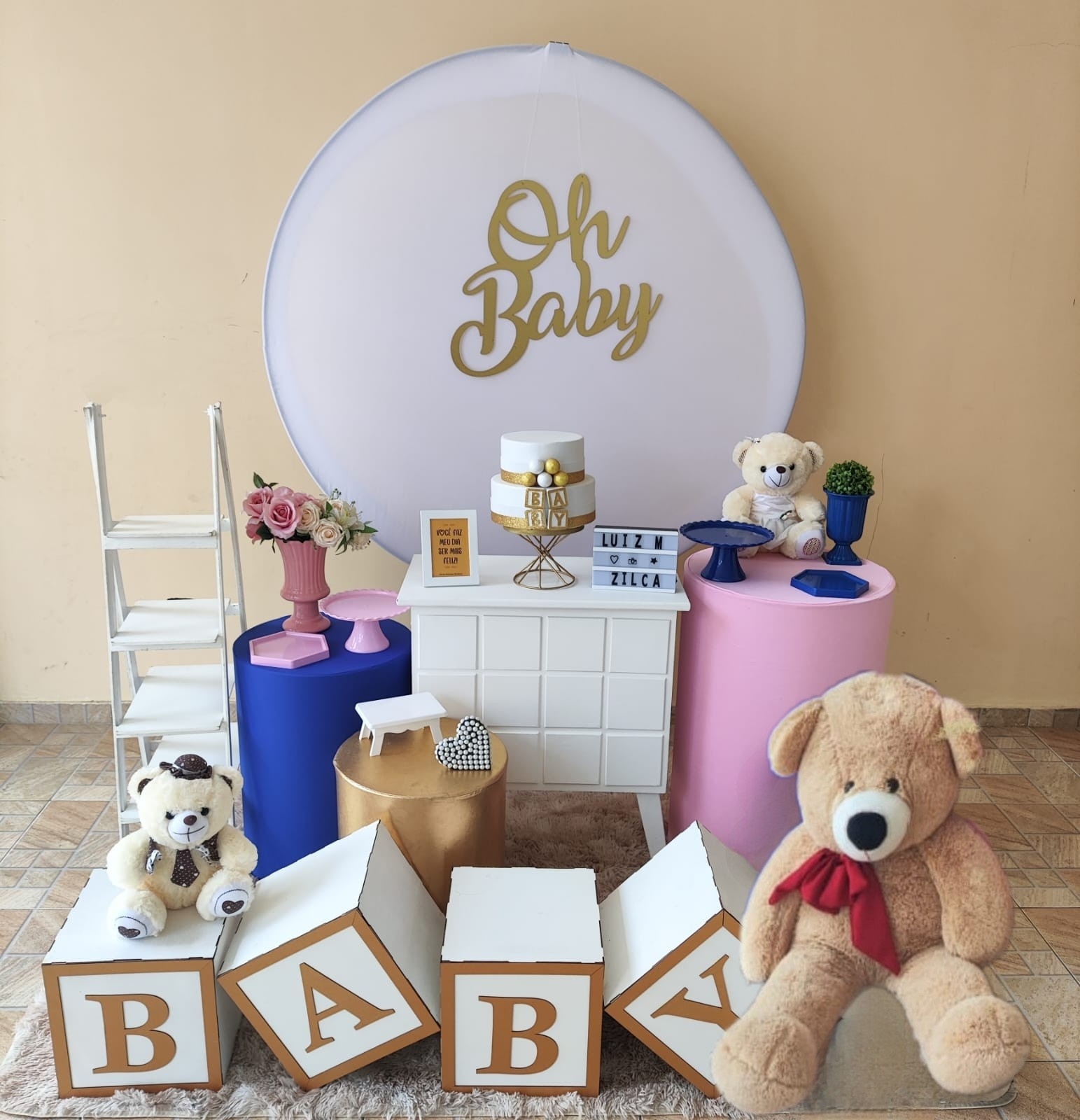 Chá Revelação Liso Rosa e Azul Escuro Kit Our