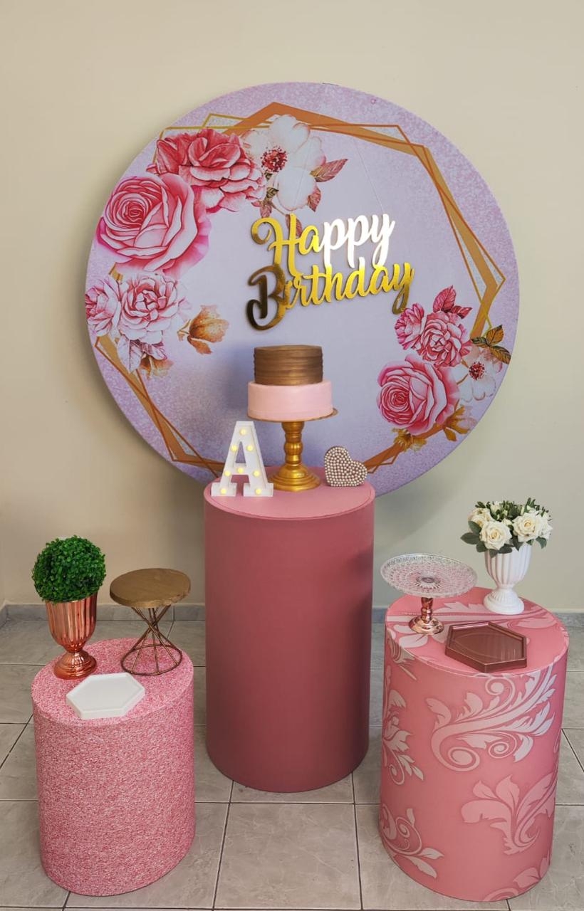 Floral Fundo Rosa com Dourado Kit Prata