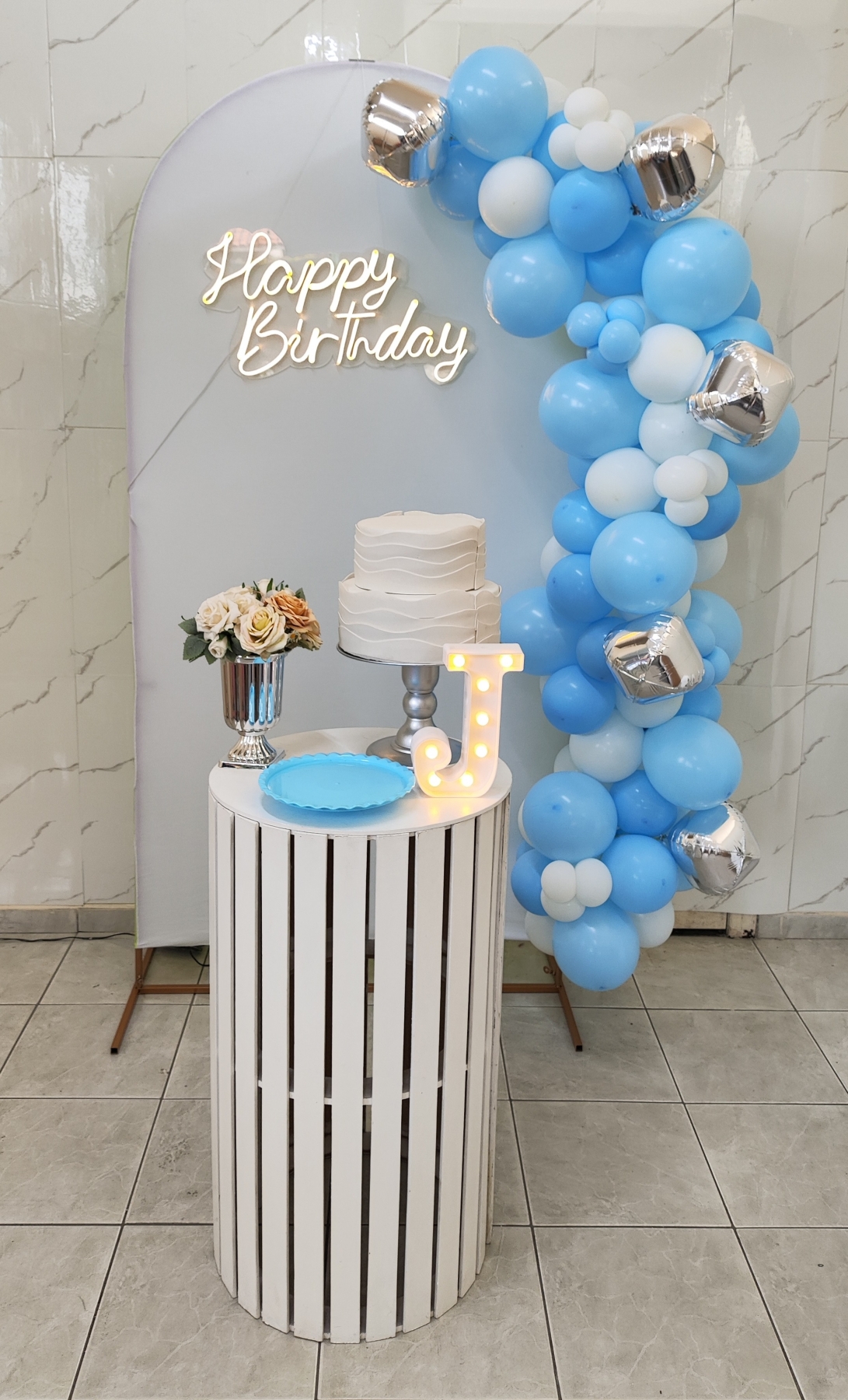 Azul Claro com Branco e Prata Feminino Kit Di