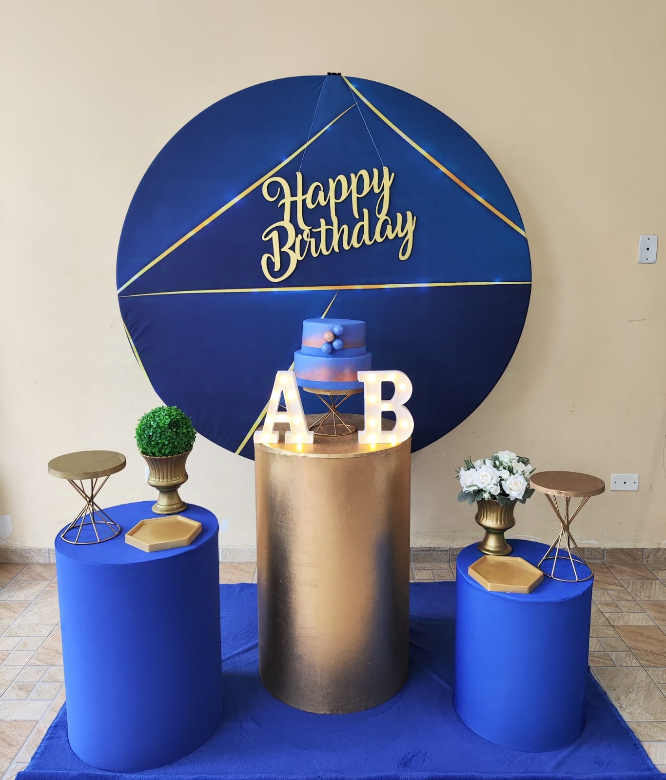 Azul escuro com dourado Kit prata