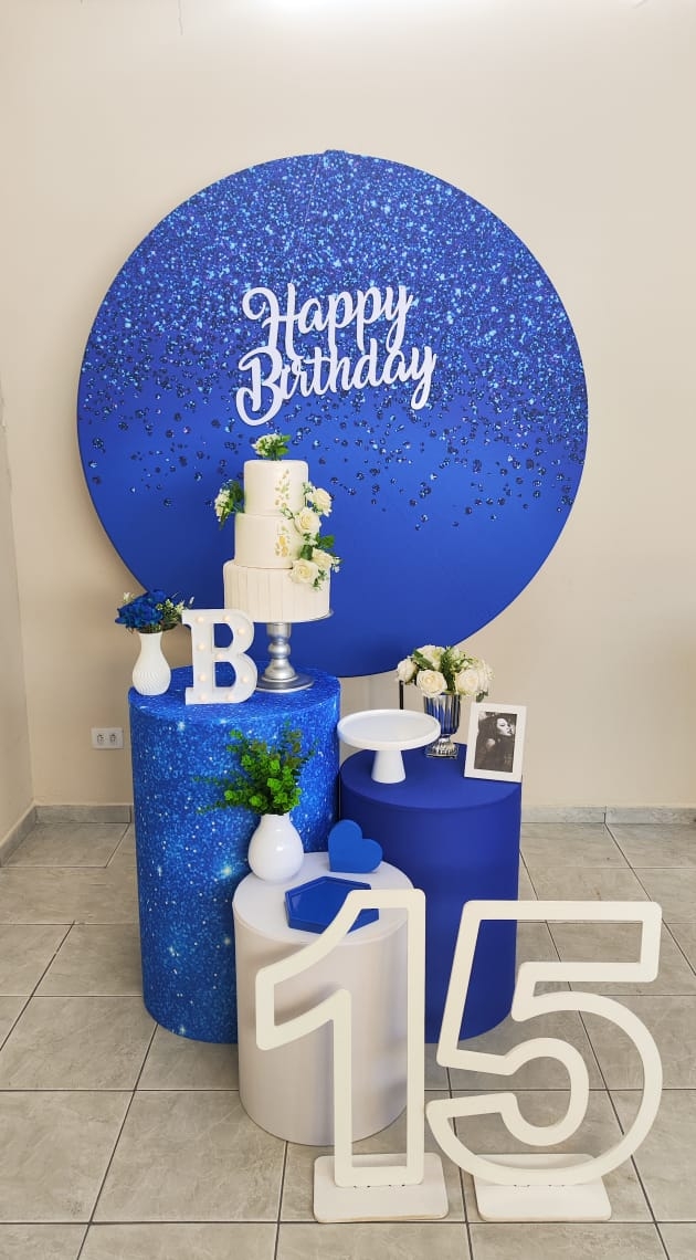 Azul com Glitter Feminino Kit Prata III