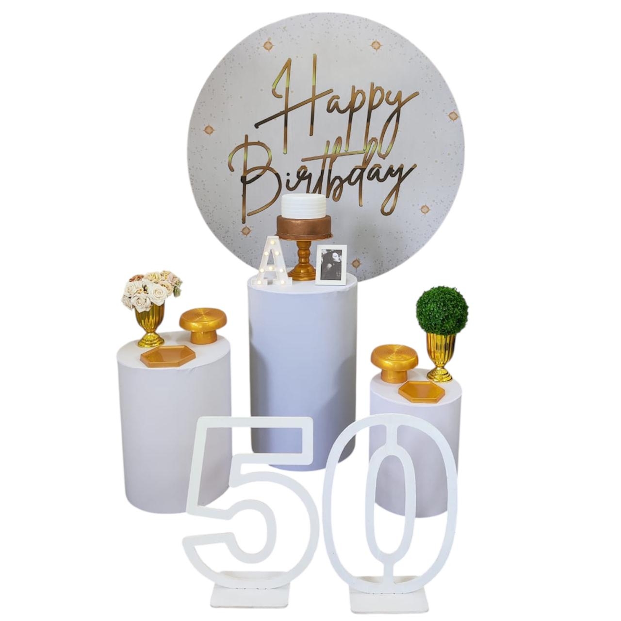 Aniversário Branco com Dourado Happy Birthday