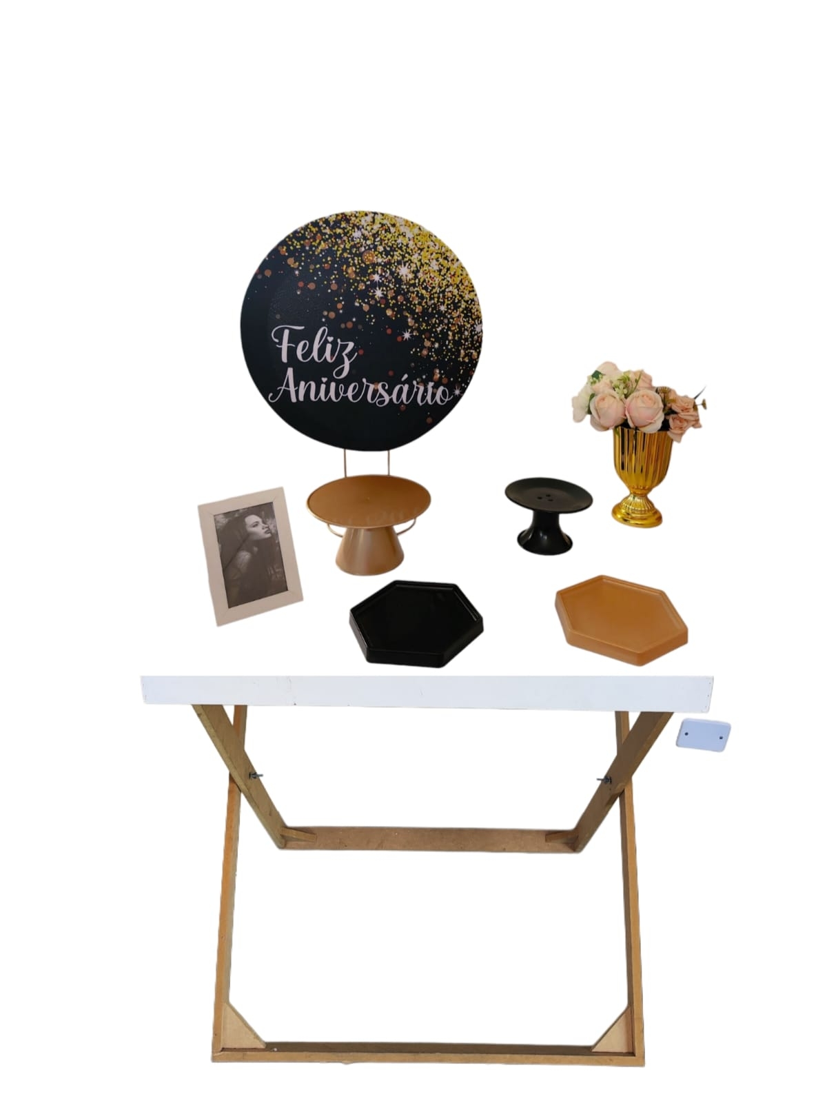 Preto com dourado Feminino Mini Kit com mesa