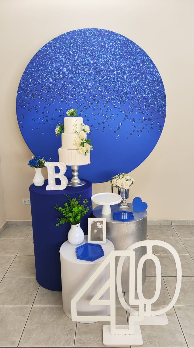 Azul com Glitter Feminino Kit Prata I