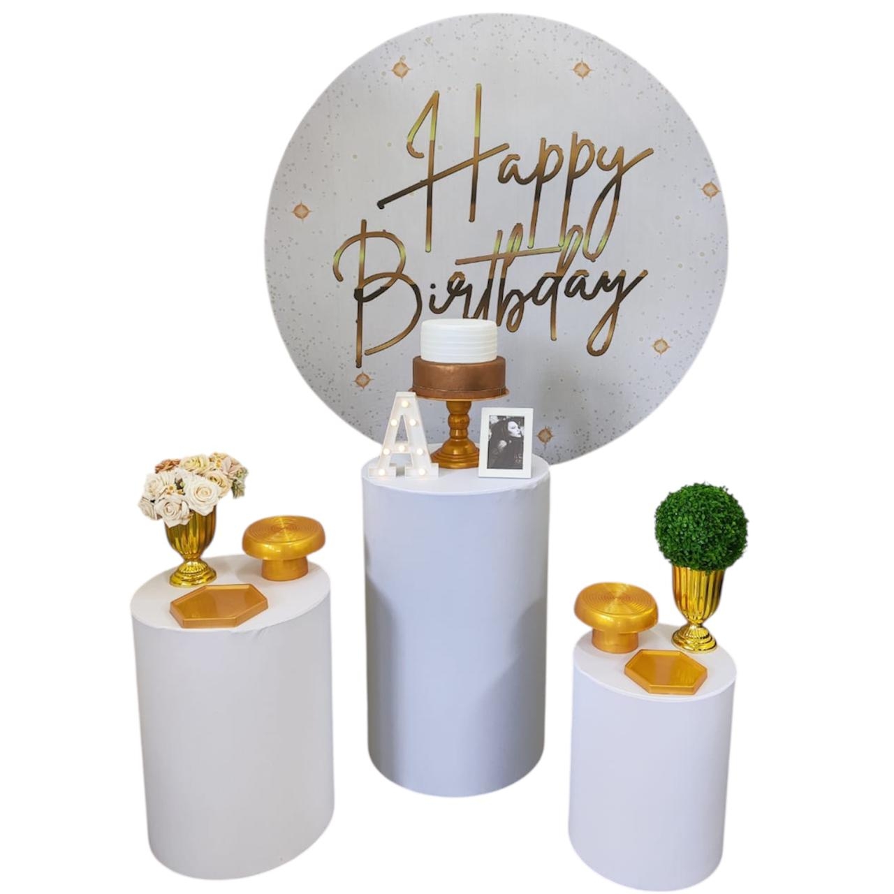 Aniversário Branco com Dourado Happy Birthday