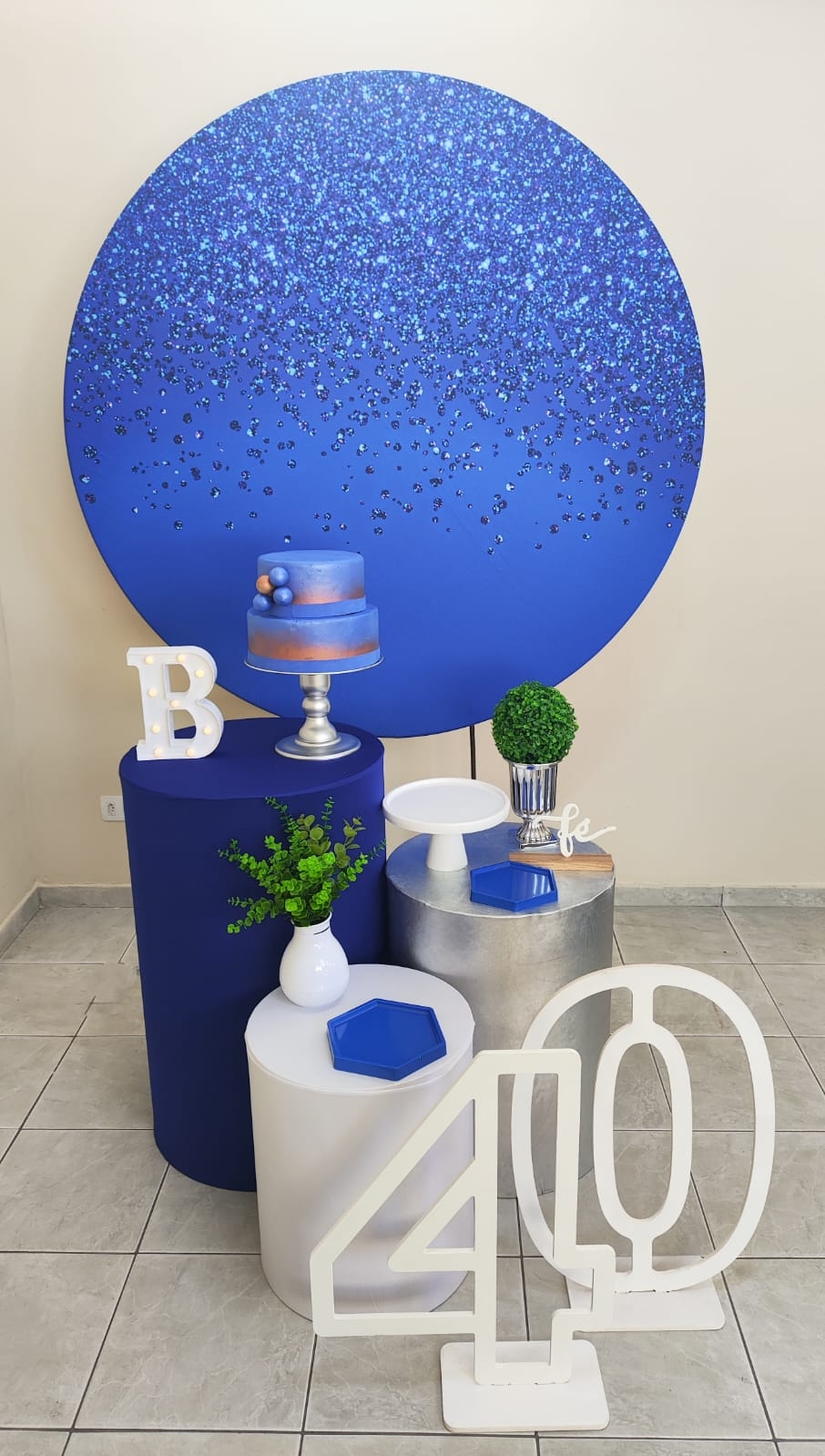 Azul com Glitter Masculino Kit Prata