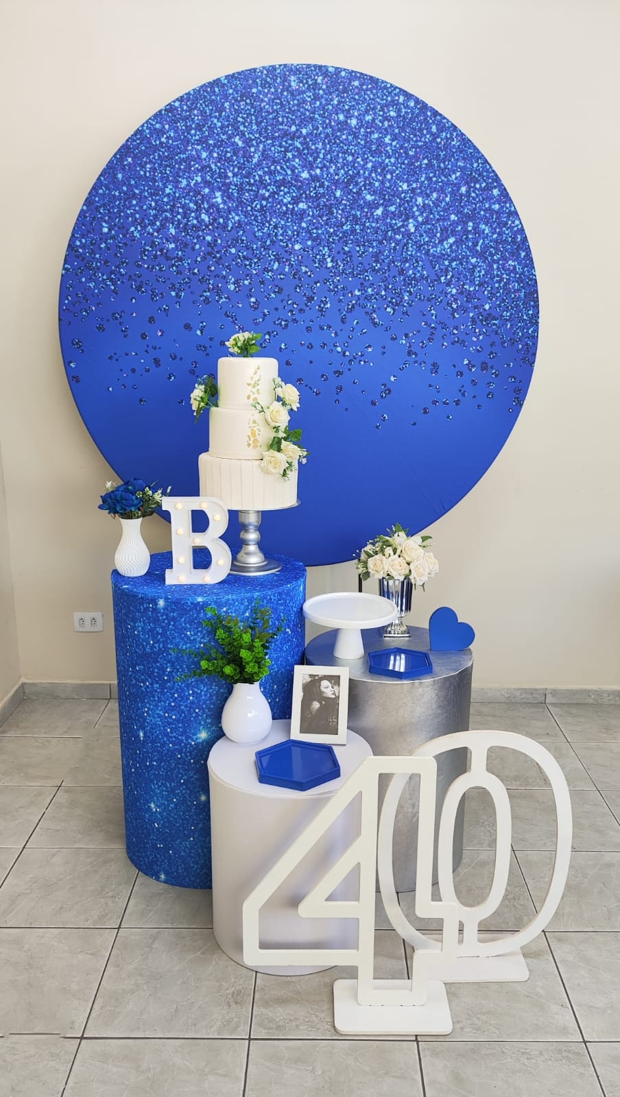 Azul com Glitter Feminino Kit Prata I