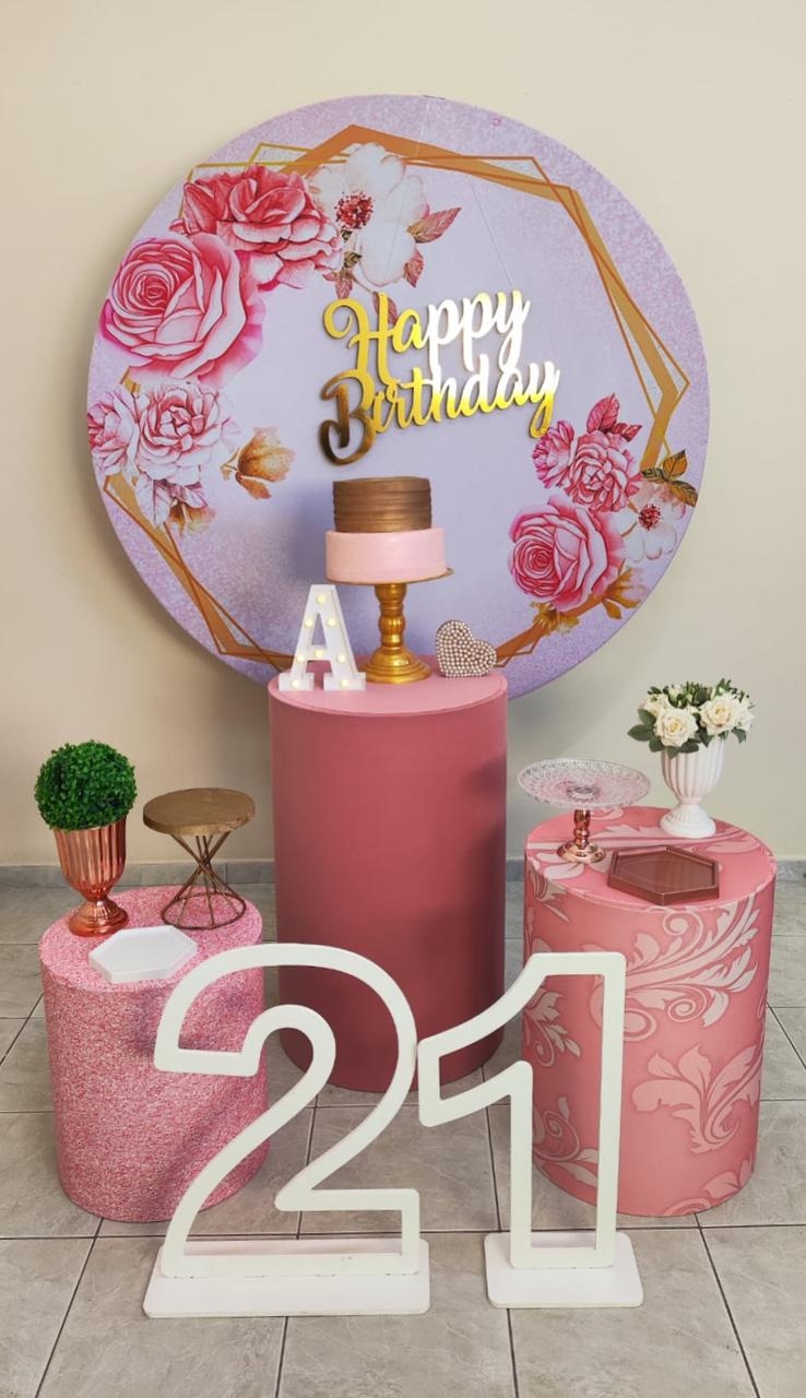 Floral Fundo Rosa com Dourado Kit Prata