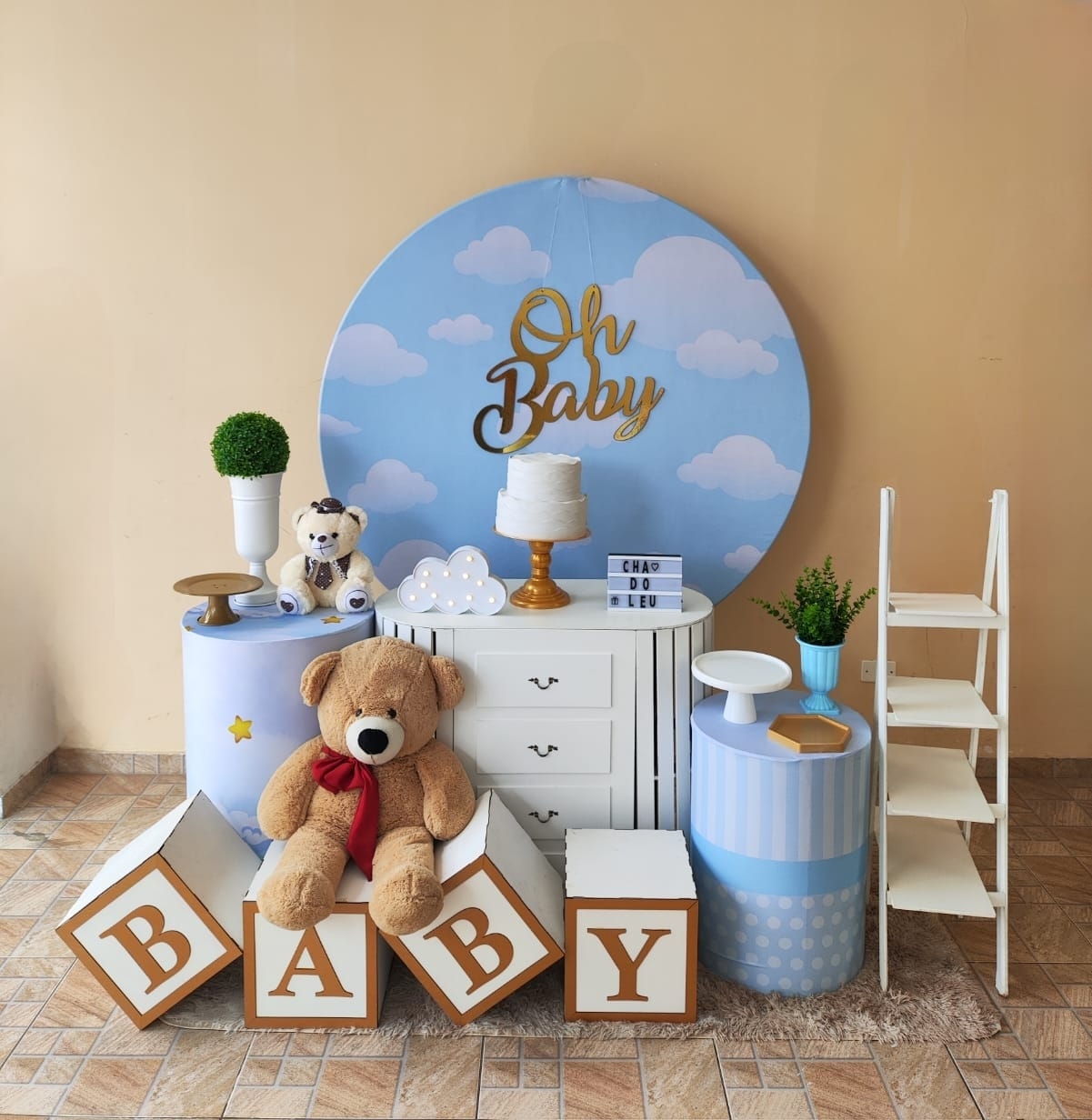 Chá de bebê Menino Nuvens Kit Ouro III