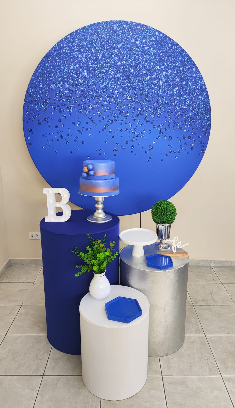 Azul com Glitter Masculino Kit Prata