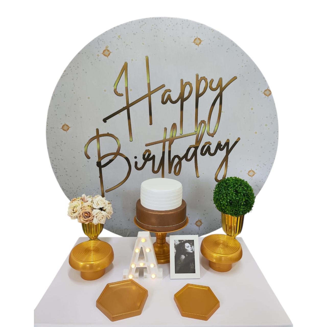 Aniversário Branco com Dourado Happy Birthday