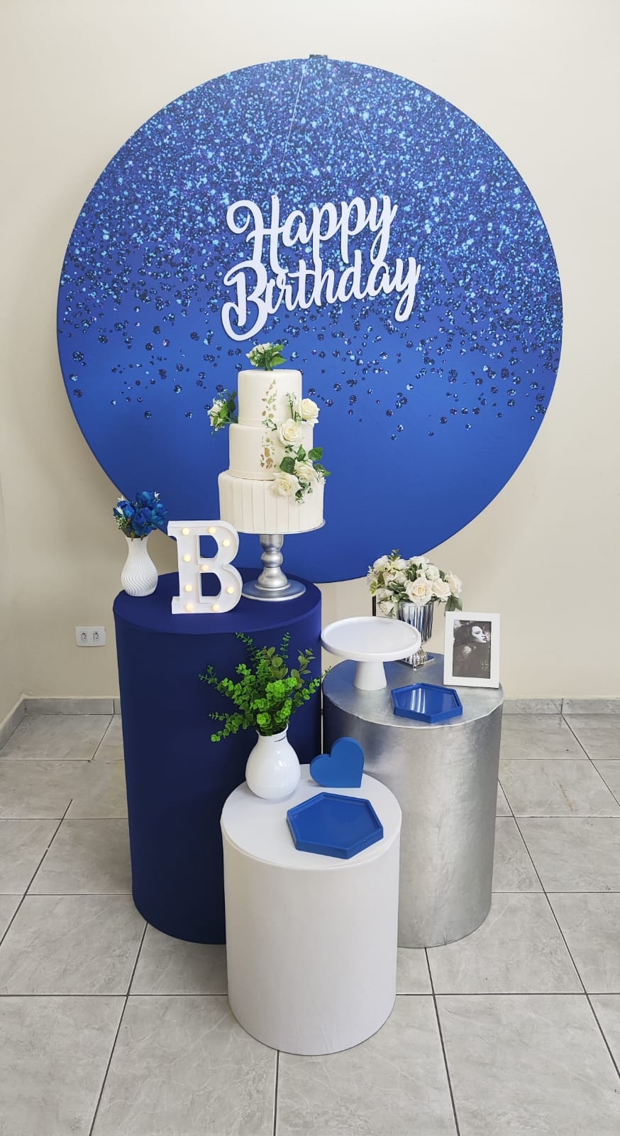 Azul com Glitter Feminino Kit Prata I