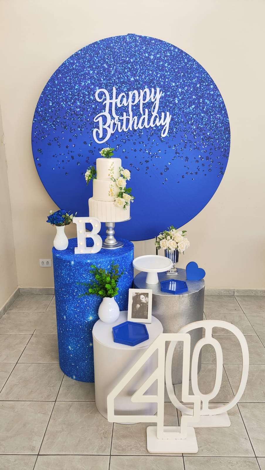 Azul com Glitter Feminino Kit Prata IV