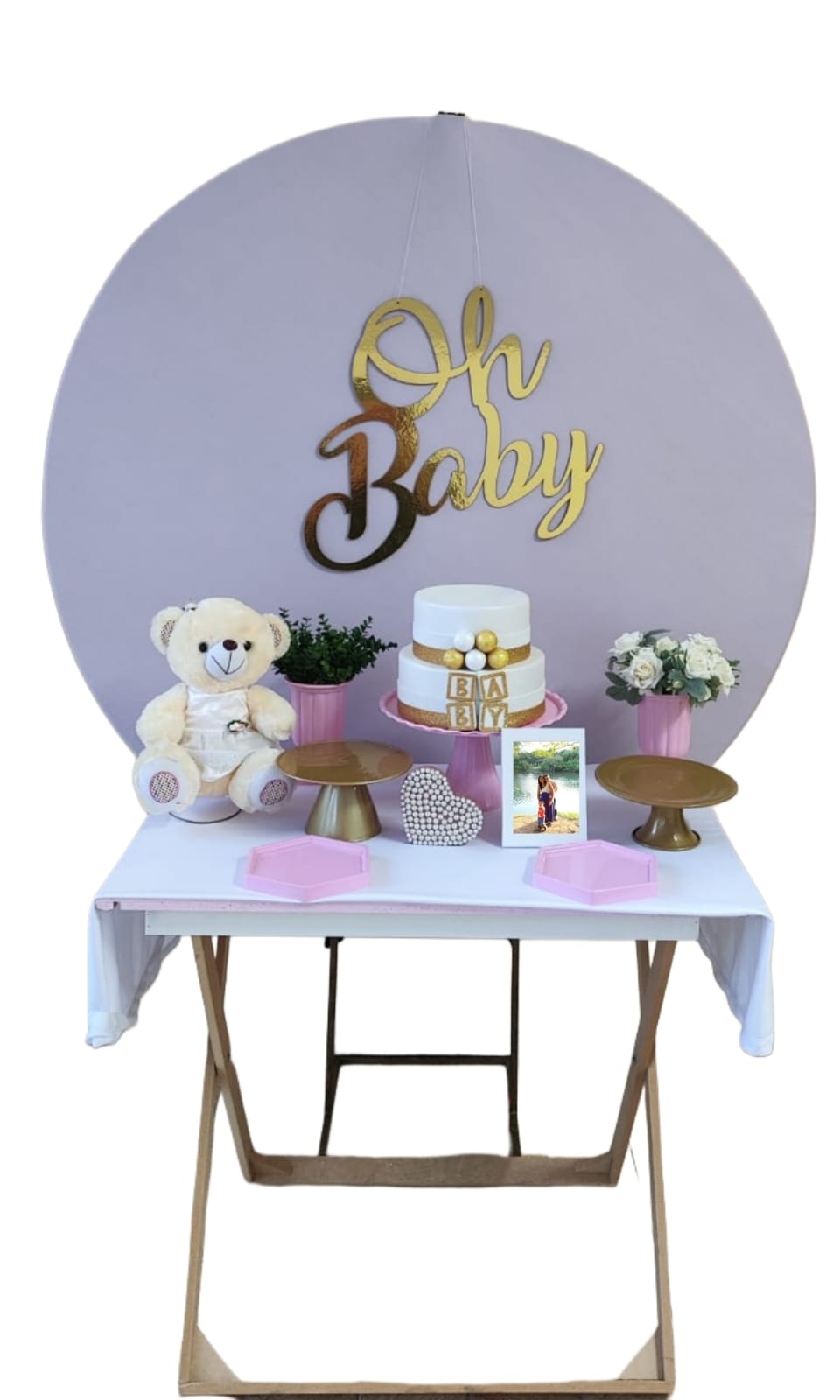 Chá de Bebê Menina Capa Rosa Kit Bronze