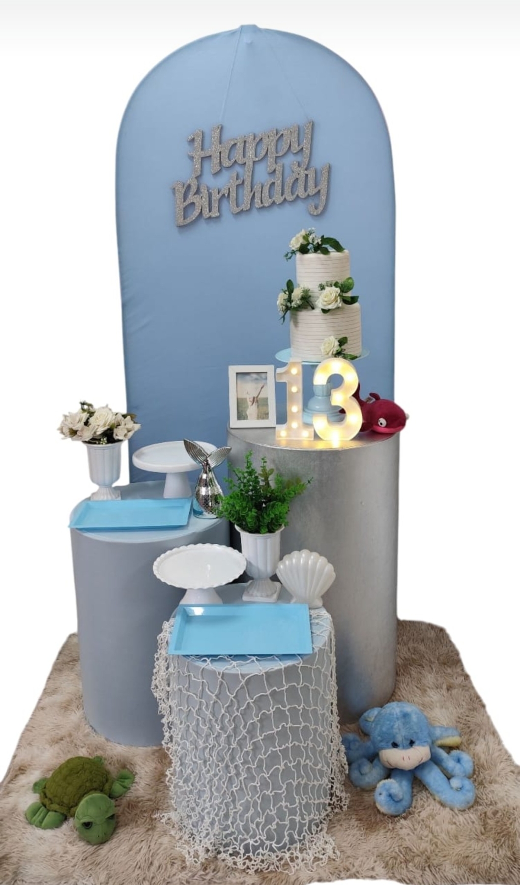 Azul Claro com Prata Feminino Kit Bronze