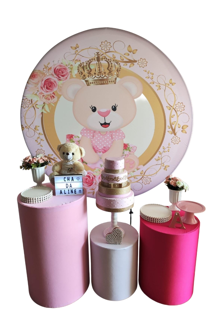 Chá de Bebê Menina Urso com Coroa Kit Bronze 