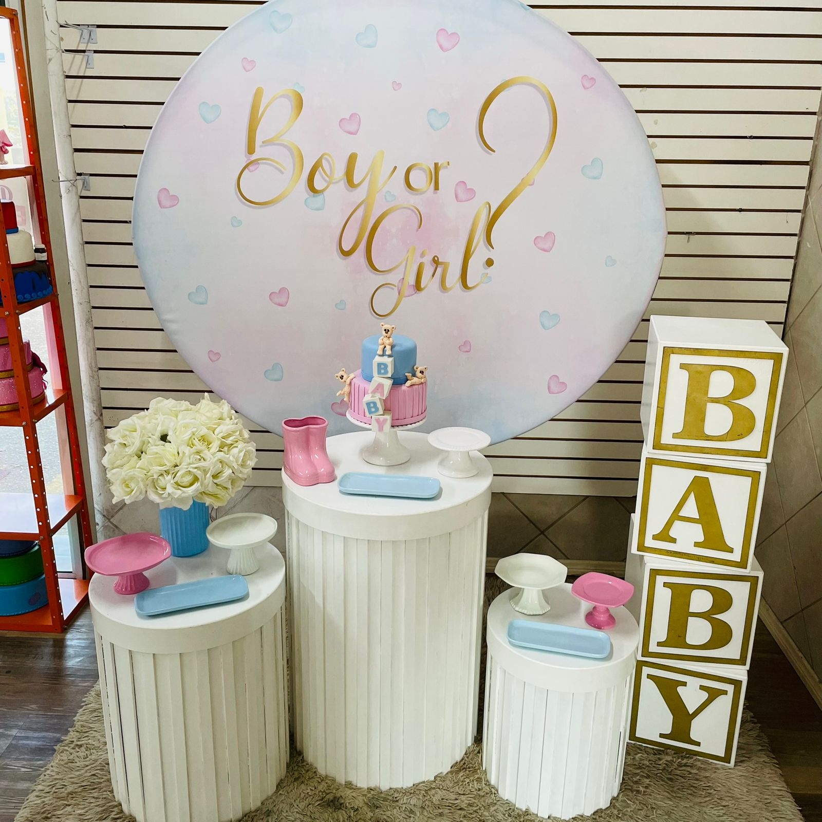 KIT CHÁ REV AZUL E ROSA CORAÇÃOZINHOS C/ RIPA